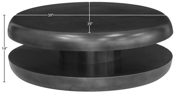 Meridian Furniture Jamison Sculptural Tiered Iron Round Coffee Table with Antique Finish for Modern Living Rooms Black 99071Black-CT