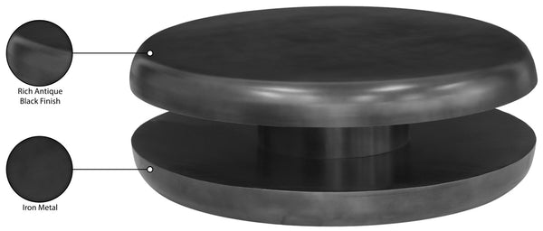 Meridian Furniture Jamison Sculptural Tiered Iron Round Coffee Table with Antique Finish for Modern Living Rooms Black 99071Black-CT