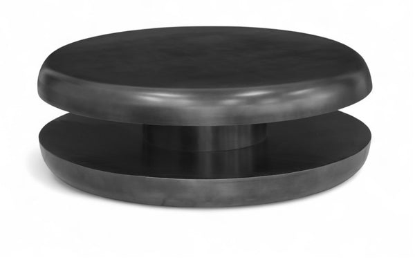 Meridian Furniture Jamison Sculptural Tiered Iron Round Coffee Table with Antique Finish for Modern Living Rooms Black 99071Black-CT