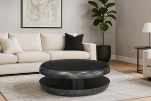 Meridian Furniture Jamison Sculptural Tiered Iron Round Coffee Table with Antique Finish for Modern Living Rooms Black 99071Black-CT