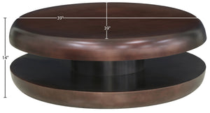 Meridian Furniture Jamison Sculptural Tiered Iron Round Coffee Table with Antique Finish for Modern Living Rooms Brown 99071Brown-CT