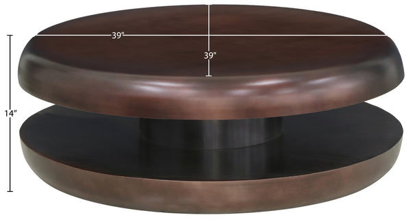 Meridian Furniture Jamison Sculptural Tiered Iron Round Coffee Table with Antique Finish for Modern Living Rooms Brown 99071Brown-CT