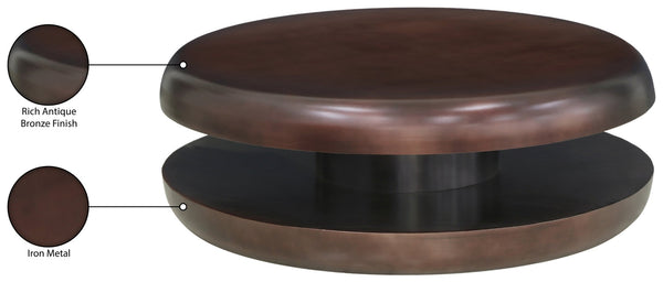 Meridian Furniture Jamison Sculptural Tiered Iron Round Coffee Table with Antique Finish for Modern Living Rooms Brown 99071Brown-CT