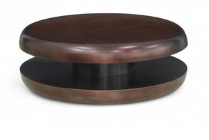Meridian Furniture Jamison Sculptural Tiered Iron Round Coffee Table with Antique Finish for Modern Living Rooms Brown 99071Brown-CT