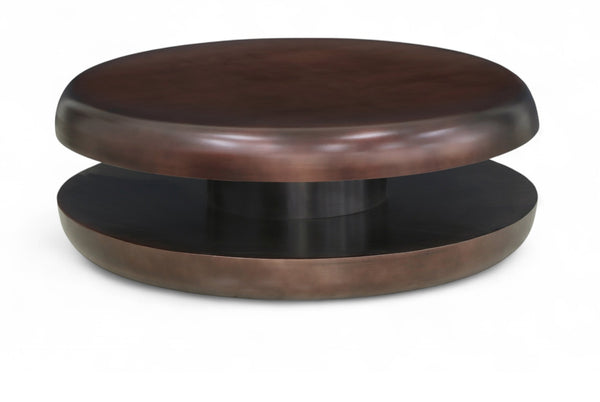 Meridian Furniture Jamison Sculptural Tiered Iron Round Coffee Table with Antique Finish for Modern Living Rooms Brown 99071Brown-CT