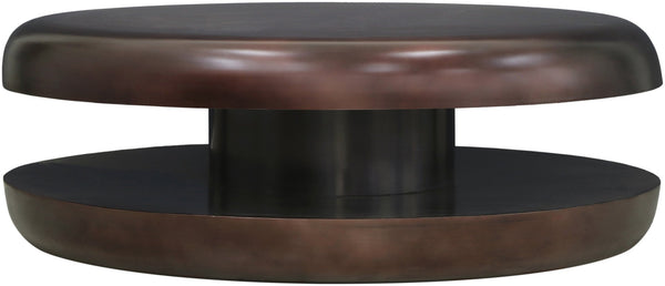 Meridian Furniture Jamison Sculptural Tiered Iron Round Coffee Table with Antique Finish for Modern Living Rooms Brown 99071Brown-CT