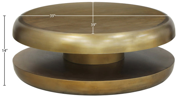 Meridian Furniture Jamison Sculptural Tiered Iron Round Coffee Table with Antique Finish for Modern Living Rooms Gold 99071Gold-CT