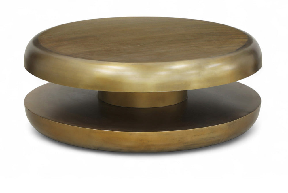 Meridian Furniture Jamison Sculptural Tiered Iron Round Coffee Table with Antique Finish for Modern Living Rooms Gold 99071Gold-CT
