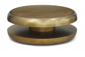 Meridian Furniture Jamison Sculptural Tiered Iron Round Coffee Table with Antique Finish for Modern Living Rooms Gold 99071Gold-CT