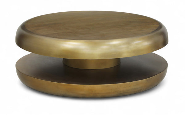 Meridian Furniture Jamison Sculptural Tiered Iron Round Coffee Table with Antique Finish for Modern Living Rooms Gold 99071Gold-CT