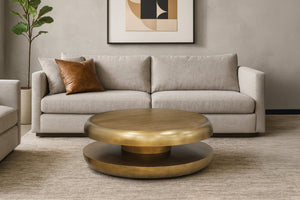 Meridian Furniture Jamison Sculptural Tiered Iron Round Coffee Table with Antique Finish for Modern Living Rooms Gold 99071Gold-CT