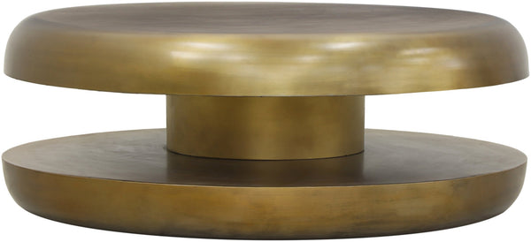 Meridian Furniture Jamison Sculptural Tiered Iron Round Coffee Table with Antique Finish for Modern Living Rooms Gold 99071Gold-CT