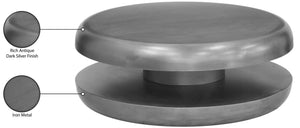 Meridian Furniture Jamison Sculptural Tiered Iron Round Coffee Table with Antique Finish for Modern Living Rooms Silver 99071Silver-CT