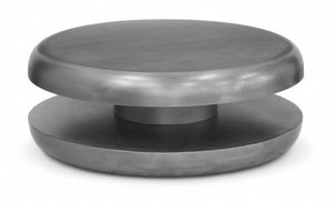 Meridian Furniture Jamison Sculptural Tiered Iron Round Coffee Table with Antique Finish for Modern Living Rooms Silver 99071Silver-CT