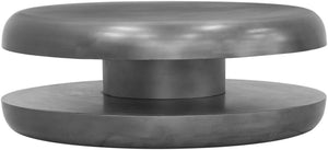 Meridian Furniture Jamison Sculptural Tiered Iron Round Coffee Table with Antique Finish for Modern Living Rooms Silver 99071Silver-CT
