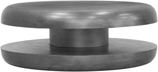 Meridian Furniture Jamison Sculptural Tiered Iron Round Coffee Table with Antique Finish for Modern Living Rooms Silver 99071Silver-CT