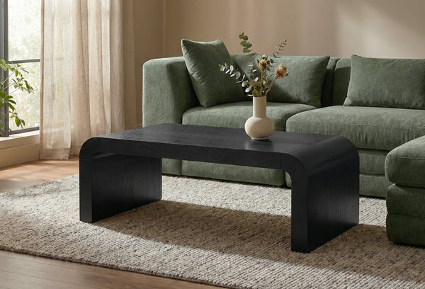 Meridian Furniture Toulon Oak Veneer Coffee Table with Curved Edges and Low Profile for Modern Living Rooms Black 99072Black-C