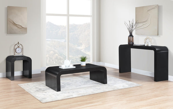 Meridian Furniture Toulon Oak Veneer Coffee Table with Curved Edges and Low Profile for Modern Living Rooms Black 99072Black-C