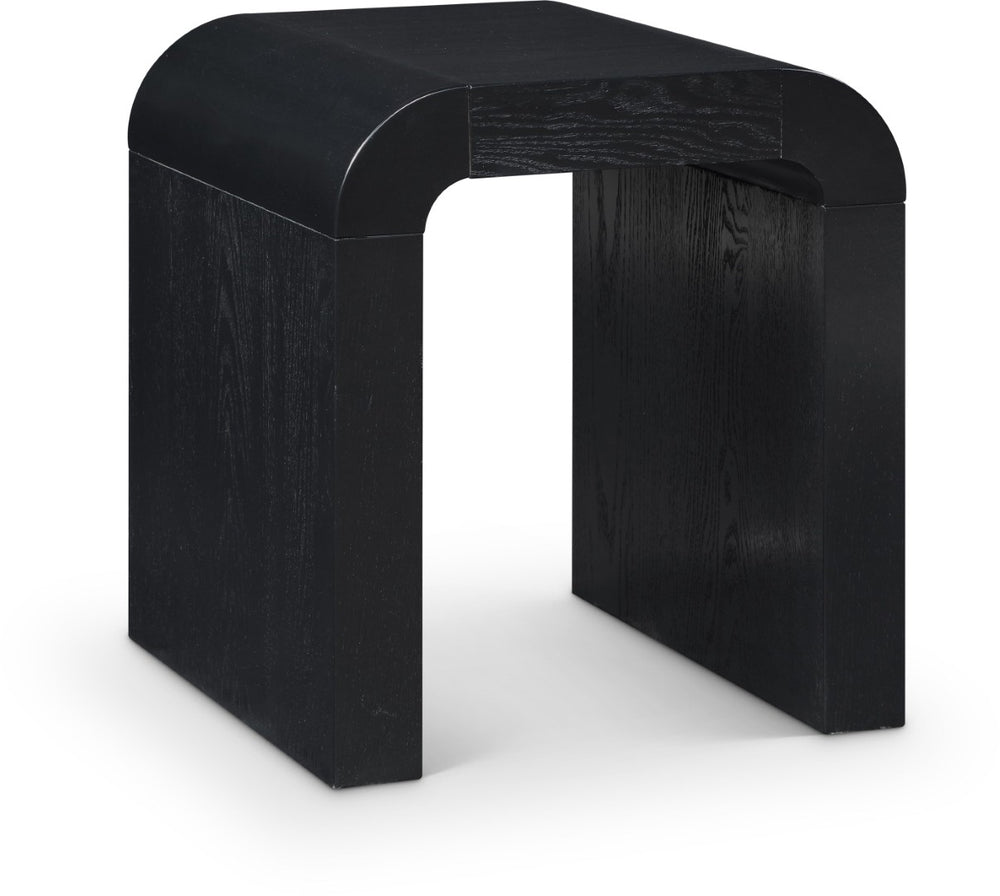 Meridian Furniture Toulon Oak Veneer End Table with Sculptural Curves and Warm Grain for Modern Living Rooms Black 99072Black-E