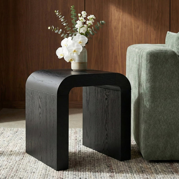 Meridian Furniture Toulon Oak Veneer End Table with Sculptural Curves and Warm Grain for Modern Living Rooms Black 99072Black-E