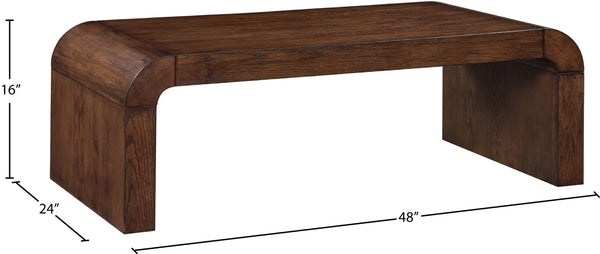 Meridian Furniture Toulon Oak Veneer Coffee Table with Curved Edges and Low Profile for Modern Living Rooms Brown 99072Brown-C