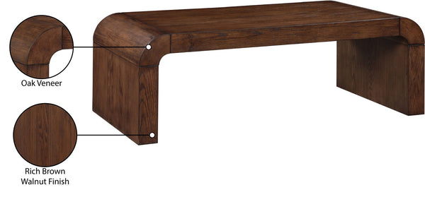 Meridian Furniture Toulon Oak Veneer Coffee Table with Curved Edges and Low Profile for Modern Living Rooms Brown 99072Brown-C