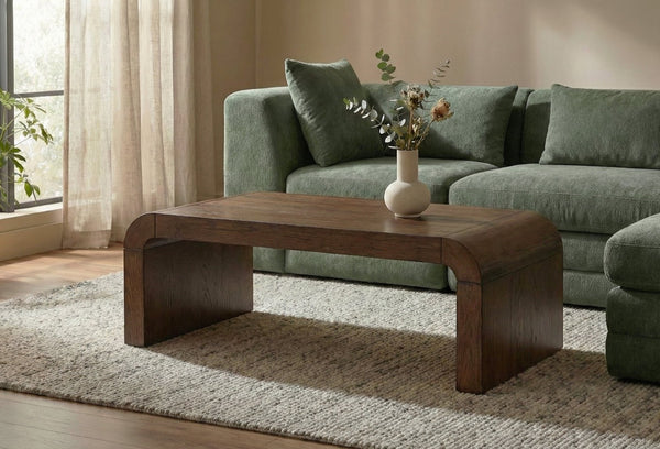 Meridian Furniture Toulon Oak Veneer Coffee Table with Curved Edges and Low Profile for Modern Living Rooms Brown 99072Brown-C
