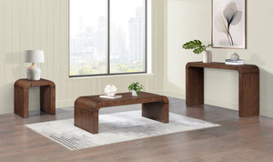 Meridian Furniture Toulon Oak Veneer Coffee Table with Curved Edges and Low Profile for Modern Living Rooms Brown 99072Brown-C