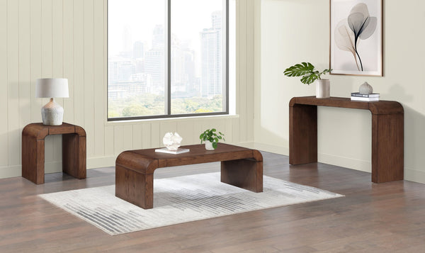 Meridian Furniture Toulon Oak Veneer Coffee Table with Curved Edges and Low Profile for Modern Living Rooms Brown 99072Brown-C