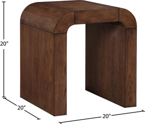 Meridian Furniture Toulon Oak Veneer End Table with Sculptural Curves and Warm Grain for Modern Living Rooms Brown 99072Brown-E
