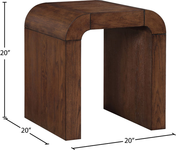 Meridian Furniture Toulon Oak Veneer End Table with Sculptural Curves and Warm Grain for Modern Living Rooms Brown 99072Brown-E