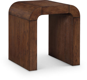 Meridian Furniture Toulon Oak Veneer End Table with Sculptural Curves and Warm Grain for Modern Living Rooms Brown 99072Brown-E