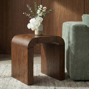 Meridian Furniture Toulon Oak Veneer End Table with Sculptural Curves and Warm Grain for Modern Living Rooms Brown 99072Brown-E