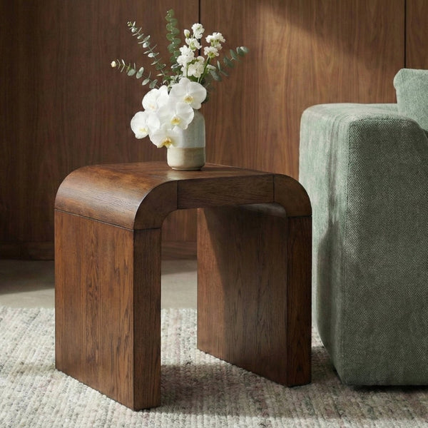 Meridian Furniture Toulon Oak Veneer End Table with Sculptural Curves and Warm Grain for Modern Living Rooms Brown 99072Brown-E