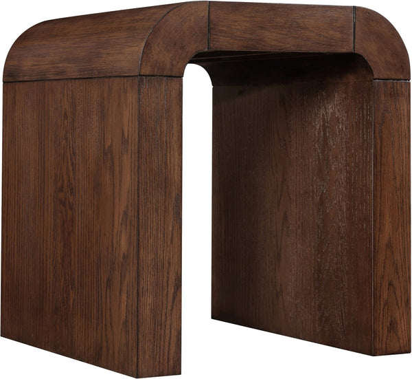 Meridian Furniture Toulon Oak Veneer End Table with Sculptural Curves and Warm Grain for Modern Living Rooms Brown 99072Brown-E