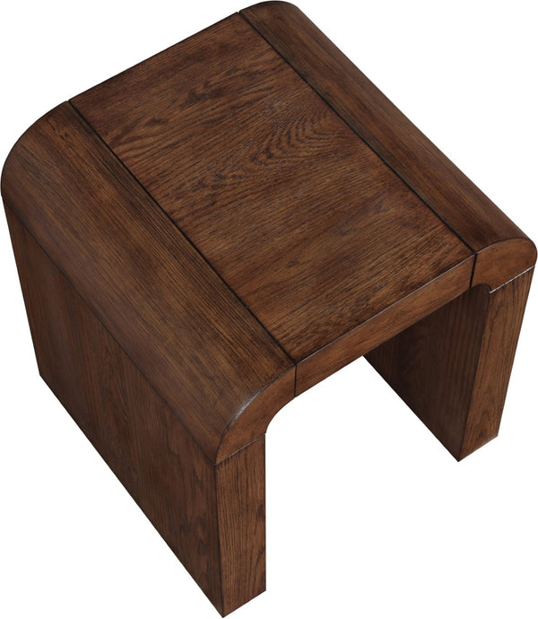 Meridian Furniture Toulon Oak Veneer End Table with Sculptural Curves and Warm Grain for Modern Living Rooms Brown 99072Brown-E
