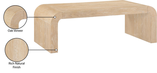 Meridian Furniture Toulon Oak Veneer Coffee Table with Curved Edges and Low Profile for Modern Living Rooms Natural 99072Oak-C