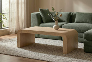 Meridian Furniture Toulon Oak Veneer Coffee Table with Curved Edges and Low Profile for Modern Living Rooms Natural 99072Oak-C