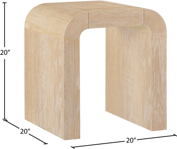 Meridian Furniture Toulon Oak Veneer End Table with Sculptural Curves and Warm Grain for Modern Living Rooms Natural 99072Oak-E