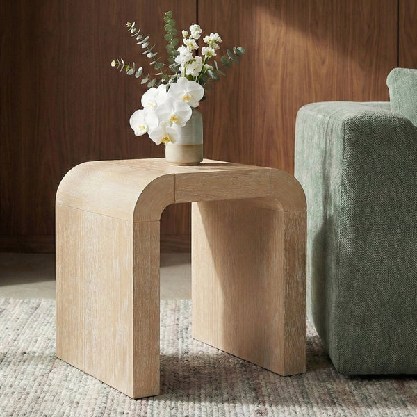 Meridian Furniture Toulon Oak Veneer End Table with Sculptural Curves and Warm Grain for Modern Living Rooms Natural 99072Oak-E