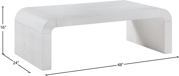Meridian Furniture Toulon Oak Veneer Coffee Table with Curved Edges and Low Profile for Modern Living Rooms White 99072White-C