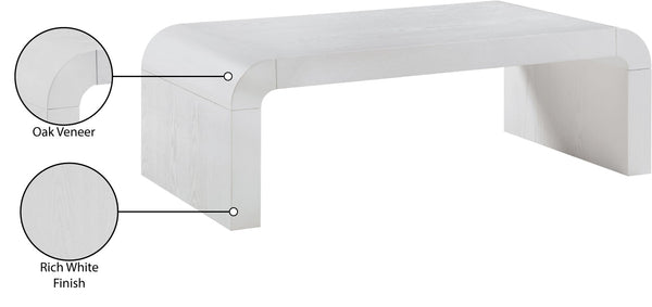 Meridian Furniture Toulon Oak Veneer Coffee Table with Curved Edges and Low Profile for Modern Living Rooms White 99072White-C