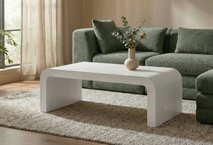 Meridian Furniture Toulon Oak Veneer Coffee Table with Curved Edges and Low Profile for Modern Living Rooms White 99072White-C