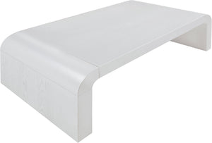 Meridian Furniture Toulon Oak Veneer Coffee Table with Curved Edges and Low Profile for Modern Living Rooms White 99072White-C