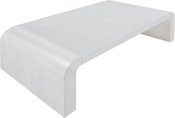 Meridian Furniture Toulon Oak Veneer Coffee Table with Curved Edges and Low Profile for Modern Living Rooms White 99072White-C