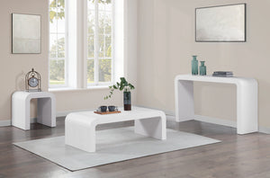 Meridian Furniture Toulon Oak Veneer Coffee Table with Curved Edges and Low Profile for Modern Living Rooms White 99072White-C