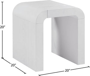 Meridian Furniture Toulon Oak Veneer End Table with Sculptural Curves and Warm Grain for Modern Living Rooms White 99072White-E