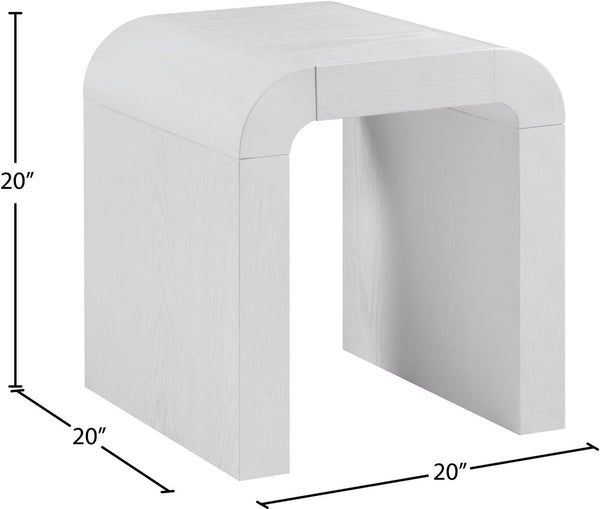 Meridian Furniture Toulon Oak Veneer End Table with Sculptural Curves and Warm Grain for Modern Living Rooms White 99072White-E