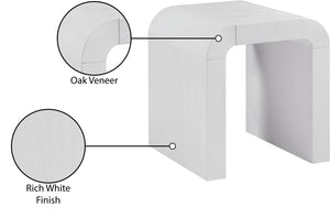 Meridian Furniture Toulon Oak Veneer End Table with Sculptural Curves and Warm Grain for Modern Living Rooms White 99072White-E