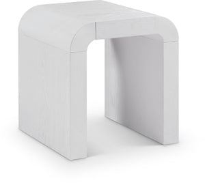 Meridian Furniture Toulon Oak Veneer End Table with Sculptural Curves and Warm Grain for Modern Living Rooms White 99072White-E
